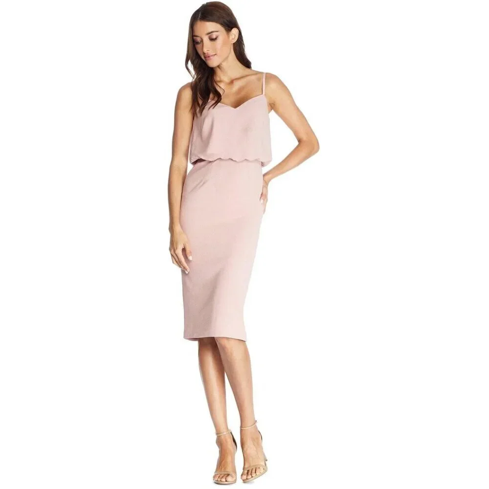 DRESS THE POPULATION Alondra Blouson Sheath Dress in Blush Size Small